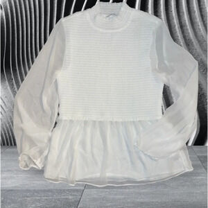 Naked Zebra White Sheer Long Sleeve Blouse